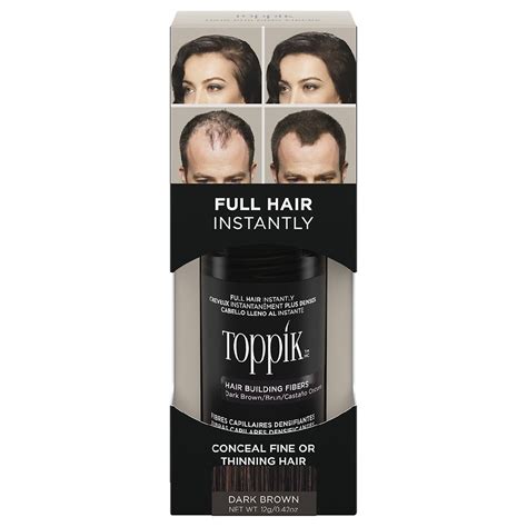 Toppik walgreens - Toppik Hair Building Fibers, made of colored keratin protein, blend undetectably with existing hair strands to instantly create the appearance of naturally thick, full hair. Instantly fills in thinning areas; Conceals hair loss; Makes fine hair look completely thick and full;